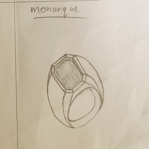 De Goudhaan Dominius zegelring schets