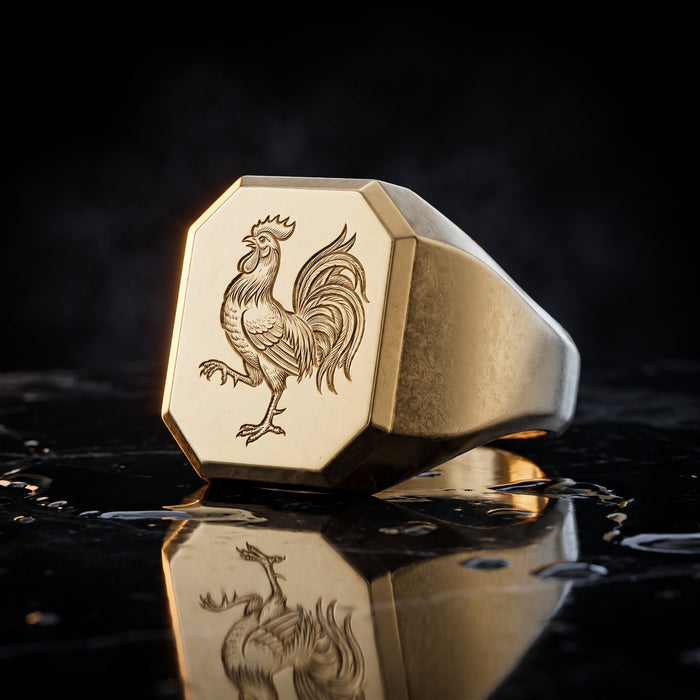 De Goudhaan Imperium gouden zegelring met familiewapen